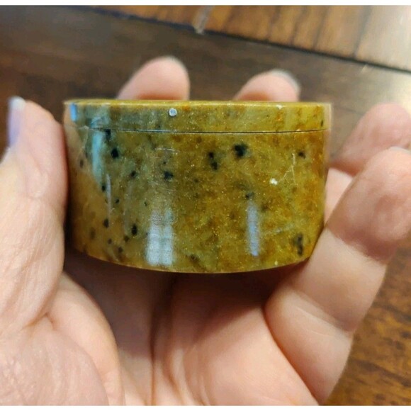 Round Trinket Jewelry Box Brown Marble Stone Made In Brazil 2.25" Vintage - Picture 5 of 5